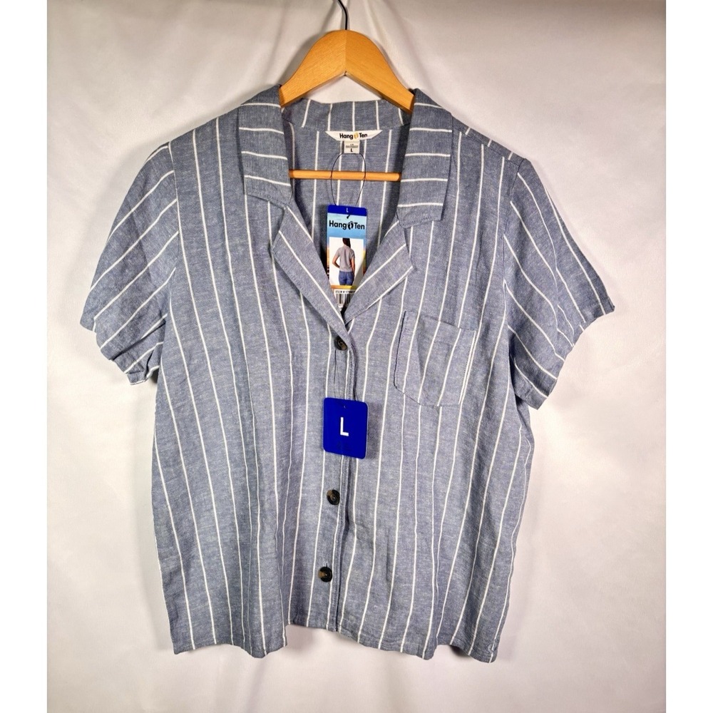 Linen Top Womens Large Nautical Coastal Resortwear Beachy Vacation Hang Ten NWT